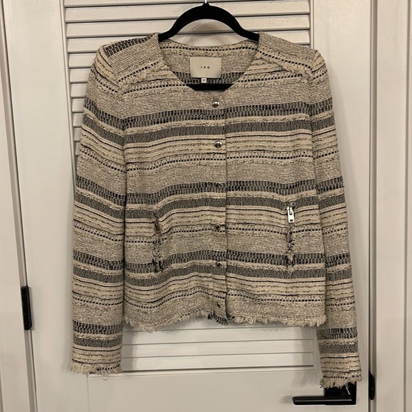 IRO Lizzie White Stripe Tweed Frayed Jacket sz 3 - Picture 8 of 11